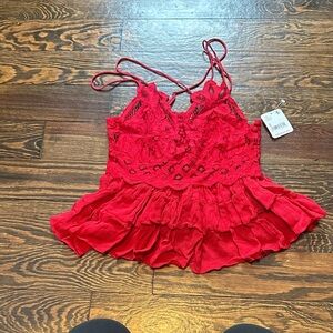 Vibrant Cherry Red Lace Top NWT